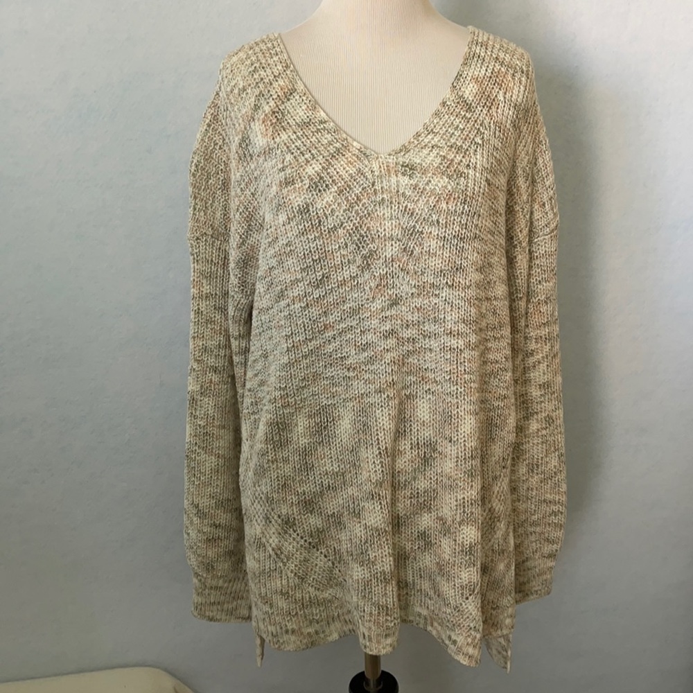 Dip Cream/Blush/Green Blended V-Neck Knit Sweater